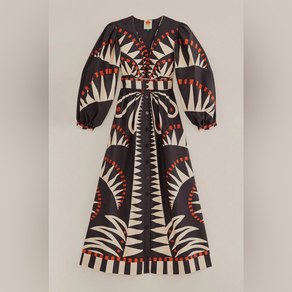 NWT Farm Rio Black Coconut Grove Puff Sleeve Maxi Dress XS